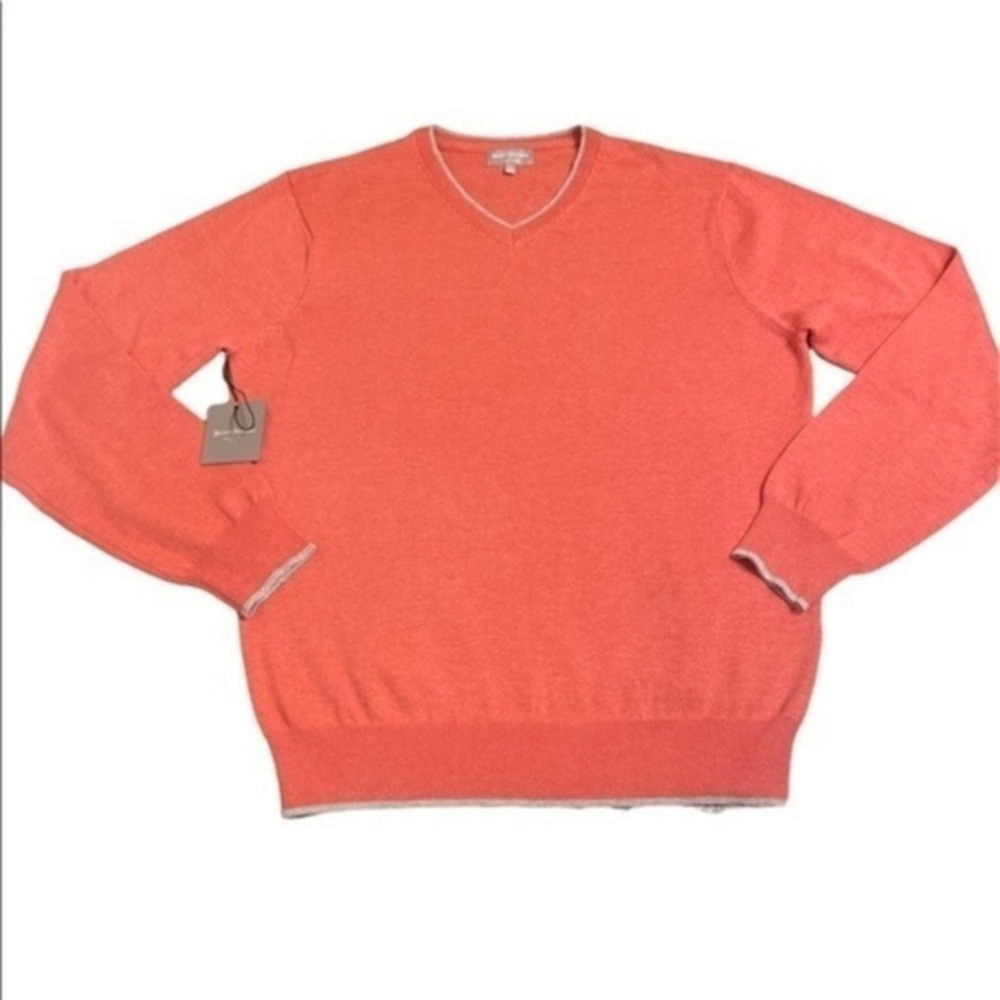 Hickey Freeman Mens Coral VNeck long sleeve sweater NWT Sz Large